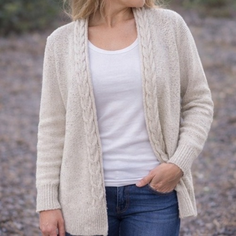 Banana Republic Womens Small Oatmeal Wool Blend Cable Trim Long Cardigan Sweater